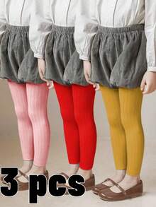 3 pares de mallas ajustadas de unicolor para niñas, con ajuste cómodo y elástico, adecuadas para todas las estaciones, excelentes para uso diario - Multicolor - Ver 15