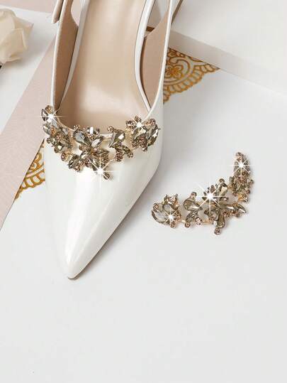 1对时尚高端优雅公主风闪亮钻石镶嵌金属镀铜合金多功能可拆卸鞋夹/别针，适用于女士鞋子、包包、口袋，是婚礼、派对、商务场合的时尚配饰。