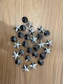 28 pezzi Decorazioni da uomo in stile punk con fori, rivetti punk + stelle + accessori per scarpe con fori tondi fai-da-te - nero - Visualizzare 5