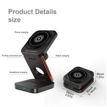 3-In-1 Magnetic Wireless Charger Stand, Supports 15W Fast Charging, Compatible With IPhone 17/17 Pro/17 Pro Max/Air/16/16 Pro/16 Pro Max/16 Plus/15/15 Pro/15 Pro Max/15 Plus/14/14 Pro/14 Pro Max/14 Plus/13/13 Pro/13 Pro Max/13 Mini/12/12 Pro/12 Pro Max/12 Mini, And Ultra/SE/11/10/9/8/7/6/5/4/3/2, 4/3/Pro/Pro 2, Foldable Magnetic Wireless Charging Pad/Dock - Black - View 3