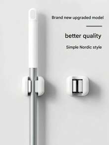 1 pieza Soporte para escoba, organizador de herramientas de trapeador montado en la pared, para lavandería, armario, baño, estantería de almacenamiento, 1 ranura, instalación sin taladro, colgador de trapeador - Blanco - Ver 1