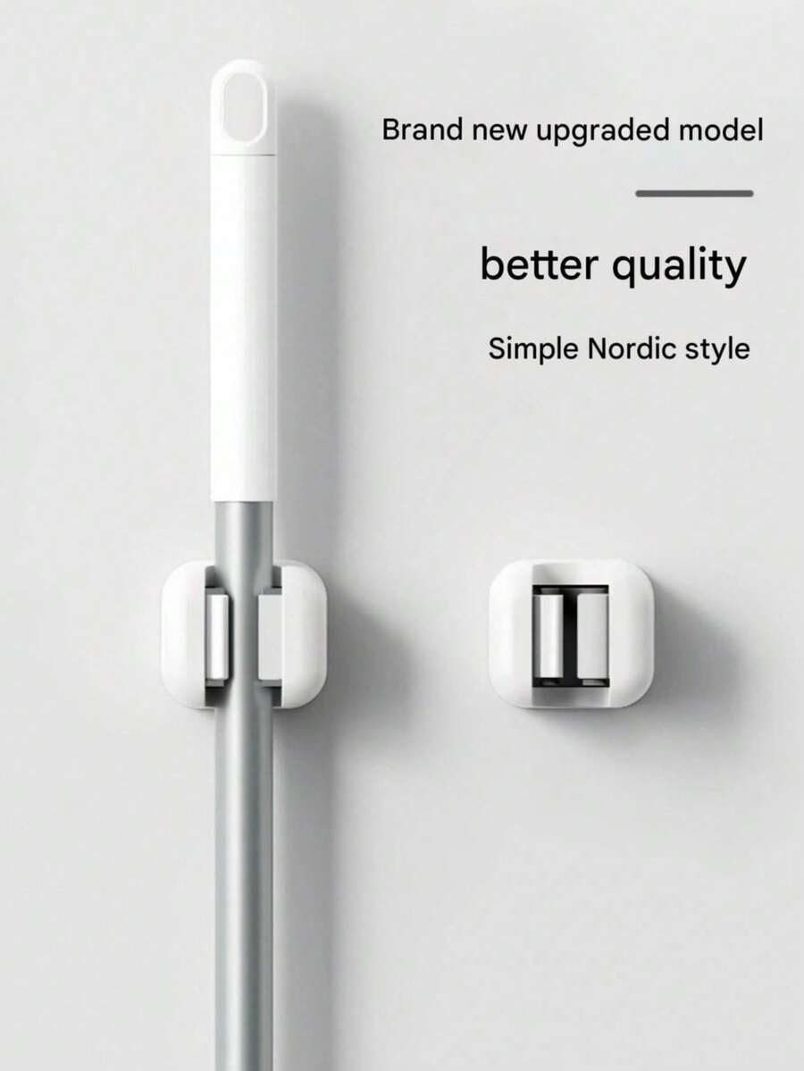 1 pieza Soporte para escoba, organizador de herramientas de trapeador montado en la pared, para lavandería, armario, baño, estantería de almacenamiento, 1 ranura, instalación sin taladro, colgador de trapeador - Blanco - Ver 1