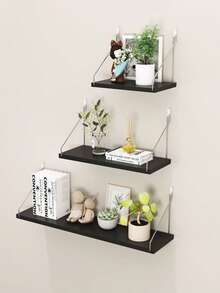 1 chiếc kệ treo tường đa năng không cần khoan, làm bằng gỗ nguyên khối, thích hợp để treo trong phòng ngủ, ký túc xá, bàn học, hoặc để sắp xếp đồ đạc. - màu đen - Xem 4