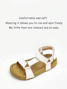1 Pair Solid Color Casual Hook And Loop Flat Sandals For Girls And Boys, Comfortable And Durable, Suitable For Outdoor Activities, Summer