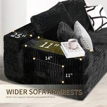 NIZULA FOAM 106"L Shape Sofa,(Black) Modern Modular Couch For Living Room Bedroom,No Assembly Required, Ready To Use, Comfy Plush Corduroy Fabric ,Sofa De Sala,Couch,Sofa Cama,Muebles Para Sala, Inflatable Chair, Couch For Living Room, Couch, Sofa De Sala, Recliner Chair, Furniture,(The Pedals Is Available Separately Or To Pair With The Sofa) - Ghế dài quay mặt trái màu đen - Xem 4