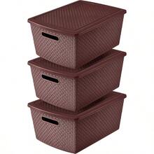 CYPNGuateplast - Set de 3 Cestas de Almacenamiento Plásticas de 22 Litros Contenedores Plásticos para Organizar el Hogar Organizadores Cajas de Plástico Cajas de almacenamiento Color ChocolateFashion - Chocolate - Ver 1