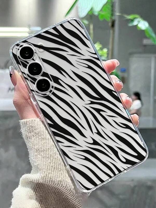 Precision Perforated High Transparency Black Striped Zebra Pattern Painted Thick Anti-Drop Phone Case Compatible With Samsung Galaxy S25/S25PLUS/S25 Ultra/A16/A36/A26/A56/A50/A12/A32/A52/A72/A51/A21S/A13/A14/S24/S24PLUS/S24Ultra,S22/A52/A53/A54/A55S23, 11/12Pro/12/12X/13/14/15/13Pro/14Pro/15Pro, Redmi 10/9/Note9/12c/Note11pro/Note8Pro
