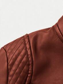 Women's Windproof Warm Motorcycle Leather Jacket, Autumn - Coffee Brown - View 3