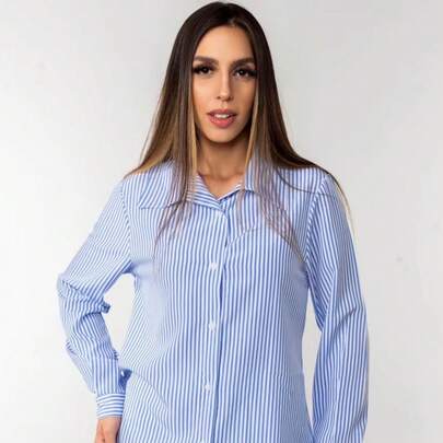 Camisa Social Feminina Listrada e Lisa Crepe Premium | Blusa Elegante e Confortável