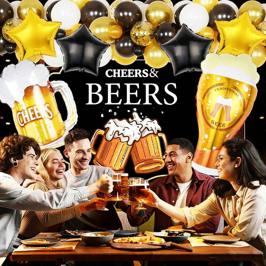 7件套啤酒主题派对套装，包含啤酒瓶气球、啤酒杯气球，适合生日派对装饰、啤酒节派对用品、慕尼黑啤酒节派对用品、酒吧夏季主题派对。 - 彩色 - 查看 1
