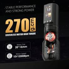 Ambition 1PC Soldier270 Wireless Tattoo Machine 4.0-4.5mm Stroke Brushless Motor Pen Professional 2400mAh Battery Grip 34-42mm - Multicolor - View 6