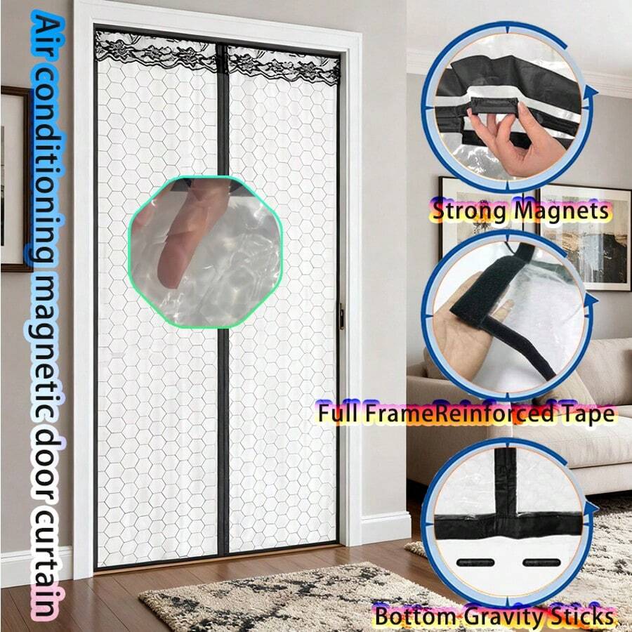 1pc Magnetic Cube Thermal Curtain, Auto-Closing Magnetic Patio Door Cover, Windproof Insulation Divider For Air Conditioned Or Heated Rooms, Home Cooling