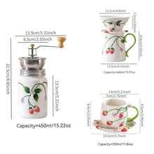 Pastoral Style Strawberry Ceramic Hand Coffee Grinder, Home Manual Drip Coffee Funnel, Milk Pitcher, Coffee Cup & Saucer Set - Multicolor - View 4