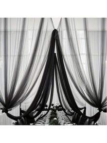 1片多色DIY薄纱面料，适用于新娘头饰、蚊帐、缝纫、摄影背景、婚礼装饰、派对、生日、家居装饰、户外等场合。 - 黑色 - 查看 3