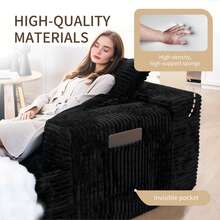 NIZULA FOAM 106"L Shape Sofa,(Black) Modern Modular Couch For Living Room Bedroom,No Assembly Required, Ready To Use, Comfy Plush Corduroy Fabric ,Sofa De Sala,Couch,Sofa Cama,Muebles Para Sala, Inflatable Chair, Couch For Living Room, Couch, Sofa De Sala, Recliner Chair, Furniture,(The Pedals Is Available Separately Or To Pair With The Sofa) - Ghế dài quay mặt trái màu đen - Xem 7