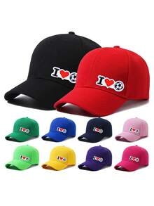 【棒球帽】1顶3-8岁儿童刺绣“我爱足球”标志棒球帽 - 休闲棒球帽，可调节帽围，八种颜色可选，适合日常训练、搭配服装、足球迷，情人节完美礼物 - 彩色 - 查看 2