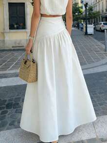 minisummmer 女士新款白色优雅长裙，适合夏季度假——高腰飘逸A字裙摆，柔软舒适，适合情人节、海滩、婚礼、派对、日常办公、周末休闲穿着 - 白色 - 查看 6