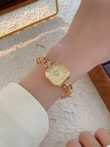 1pc Gold Square Bracelet Women's Quartz Watch Exquisite Compact And Fashionable Suitable For Daily Matching Birthday/Graduation Gifts Casual - Gold - View 3