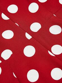 Elegant Women's Red Polka Dot Casual Dress, Short Sleeve Round Neck With Ruffle Hem Zipper, A-Line Fit And Flare Style Vacation Summer - Multicolor - View 6