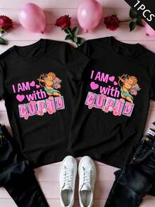 Valentine's Day Cupid Graphic Tee, 100% Cotton, Relaxed Fit, Street Hip-Hop, Breathable - MasculinoPreto-1PC - Ver 2