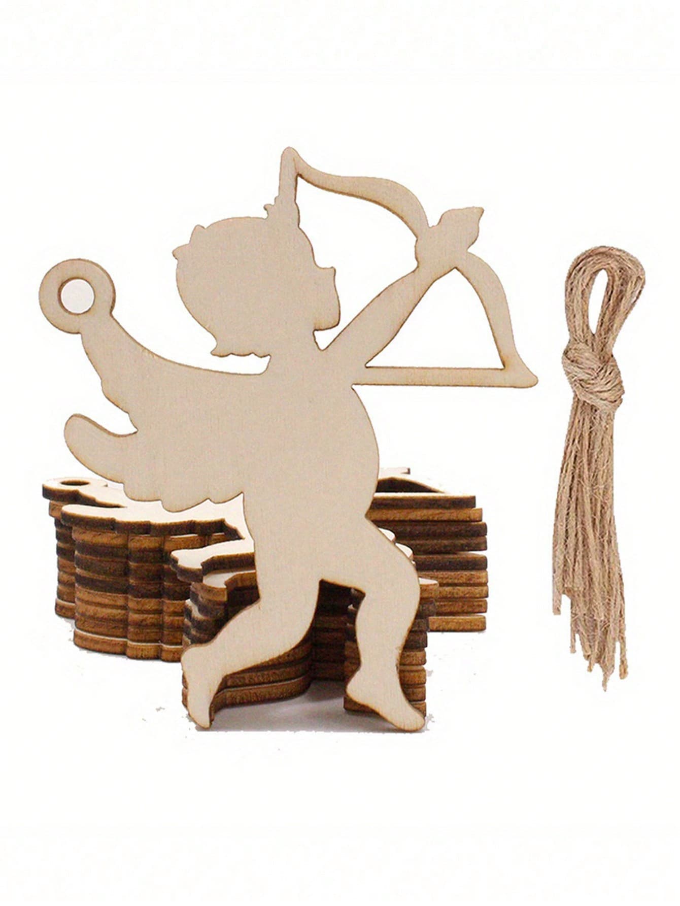 10pcs Wooden Cupid Pattern Hanging Decorations, Classic Heart-Shaped Wooden Ornaments For Wedding And Party Decor - Romantic Valentine'S Day Gift - Apricot - View 1