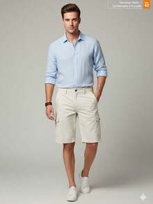 Sporty Slim Cargo Shorts, Summer, Loose Fit, Pocket, Drawstring, Button, Halloween, Christmas - 米色 - 查看 1