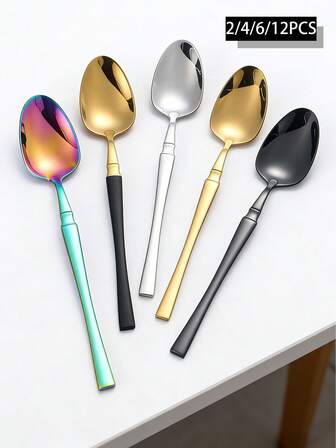2/4/6/12pcs Stainless Steel Dessert Spoons, Coffee Stirring Spoons Suitable For Cafes, Afternoon Tea, Hotels, Restaurants, Etc.
