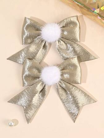 2 piezas Lazos de pelo dorados para niñas Clips de pelo con brillo brillante Clips de cocodrilo con pompones lindos Pasadores de pelo casuales Regalos para niñas Barrettes de pelo Accesorios de pelo para adolescentes