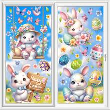 1 Set Of 6 Happy Easter Bunny & Egg Window Clings, Includes Flower, Bird, Floral Patterns, Suitable For Bedroom, Living Room, Home, Cabinet Window Decoration - Multicolor - View 7