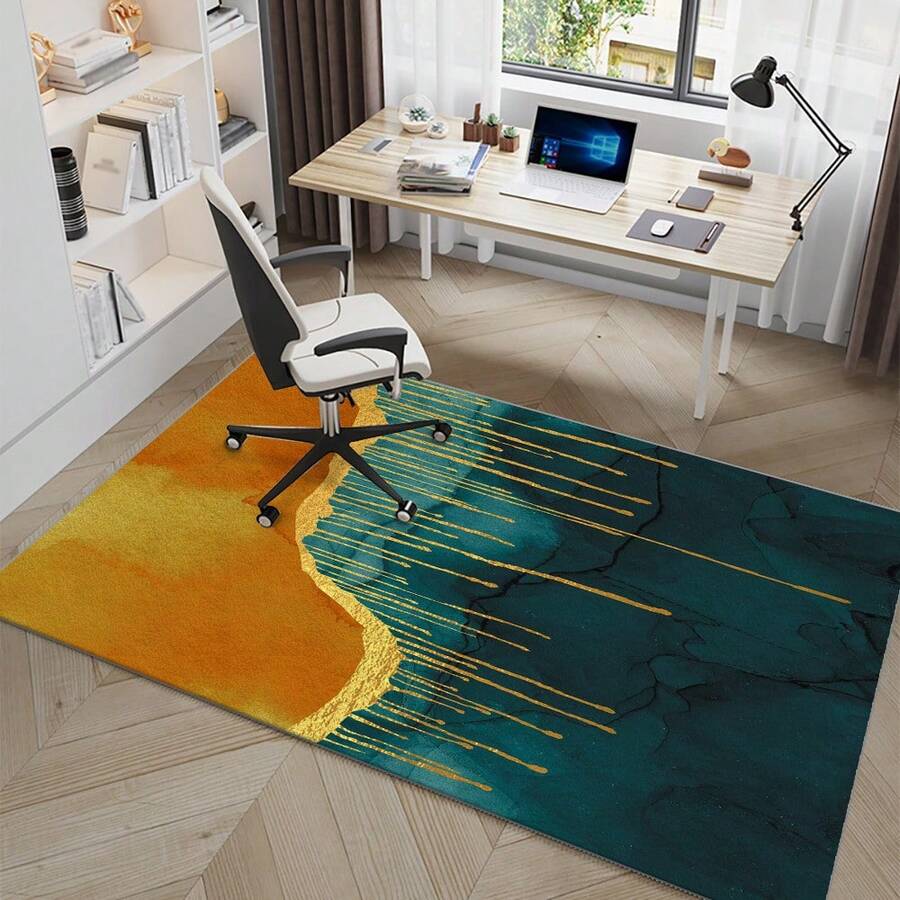 1 Extra Large Abstract Industrial Modern Office Chair Mat & Floor Mat - Blue Purple Orange Marble Design Non-Slip Rubber Backing, Polyester Desk Mat, Suitable For Gaming Room, Home Office, Cafe Decoration, Large Rectangular Floor Protector With Non-Slip Backing - Multicolor - View 1