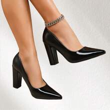 Women's Patent Leather Block Heel Pumps – Elegant Pointed-Toe High Heels For Work, Parties & Special Occasions Step Into Timeless Elegance With Our Women's Patent Leather Block Heel Pumps, The Perfect Blend Of Sophisticated Style And All-Day Comfort. Featuring A Sleek Pointed-Toe Silhouette And A Sturdy Block Heel, These Women's High Heels Offer A Flattering Lift Without Sacrificing Stability, Making Them Ideal For Long Workdays, Glamorous Evening Parties, Weddings, And Every Special Occasion In Between. Crafted From Glossy Patent Leather In A Curated Palette Of Rich Hues-Including Deep Burgundy, Vibrant Yellow, Classic Black, And Rich Green-These Pumps Add A Bold, Polished Touch To Any Outfit, Seamlessly Transitioning From Office Chic To After-Hours Glamour. - 黑色 - 查看 2