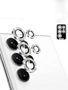 1 Set Silver Camera Lens Protector, Galaxy S25 Ultra Tempered Glass Camera Lens Protector With Shiny Rhinestone Decor, Scratch-Resistant, Waterproof, Shock-Proof Protective Film - Silver - View 7