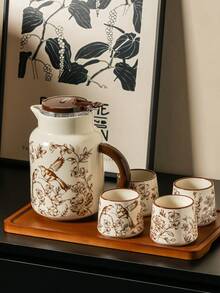 DearDali 1 zestaw oryginalnych ceramicznych naczyń do picia Magpie, wykwintna ceramika z motywem retro kwiatów i ptaków, praktyczny czajniczek z filtrem, elegancki i artystyczny, odpowiedni do domu, kawiarni, popołudniowej herbaty, espresso, niepowtarzalny styl artystyczny, idealny na parapetówkę lub powrót do szkoły - Wielokolorowe - Zobacz 19