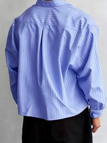 Men's Single-Breasted Casual/Commute Striped Short Sleeve Shirt - Blue - View 4