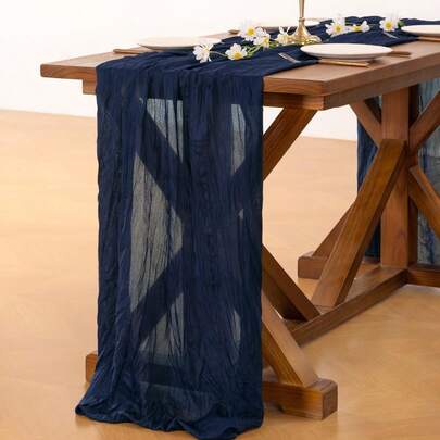 1/5 Packs Navy Blue Gauze Table Runner, Bohemian Country Style, 11x70/118/196 Inches. Suitable For Weddings, Baby Showers, Birthdays, Home Decor, And Holiday Decorations.