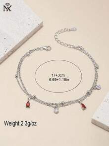 SYMFNY 1pc 925 Sterling Silver Red Water Drop Cubic Zirconia Pendant Necklace Chain Bracelet. Boho Style, Suitable For Women's Daily, Date, Vacation, Minimalist Accessory