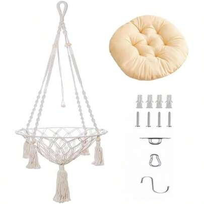 hamacaHamaca de macramé para Gatos Cama Colgante Tejida a Mano Columpio Bohemio para Gatos con Kit para Colgar en Interiores y Exteriores decoración del hogar Colgar en la Pared Blanco