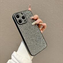 Luxurious Original Silver Full Rhinestone Phone Case - Grid Pattern Sparkling Glitter Texture, Black Soft Silicone Shockproof Frame, Sleek Shiny Premium Protective Cover (Elegant High-End Fashion Daily Accessory) - Multicolor - View 3