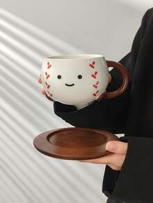 一套可爱表情杯碟，耐热竹制餐具，大容量马克杯，家用咖啡杯，适合下午茶、拉花，礼品 - 彩色 - 查看 5