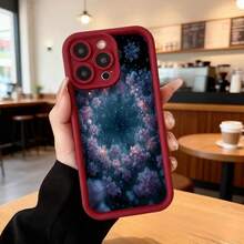 Cubierta de teléfono con borde negro diseño floral estrellado azul púrpura para uso diario en cafeterías y espacios urbanos,Aplicable a los teléfonos de la serie Apple y Galaxy - Negro - Ver 5