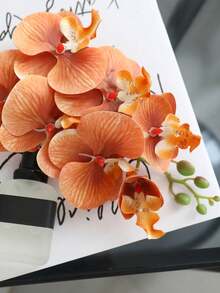1PC Film-Texture Artificial Phalaenopsis Orchid, Home Living Room Dining Table Floral Decor Party Ornament Fake Orchid - Multicolor - View 14