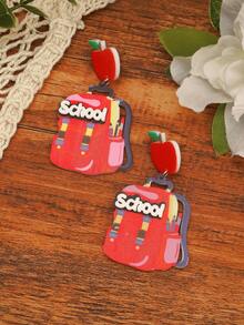 1 Pair Acrylic Backpack Charm Earrings, Cute Earring Accessories For Teachers' Day And Back To School Season - Multicolor 2 - View 4