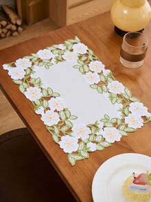 1/2/4/6pcs Simple White Flower Embroidered Placemats, Countryside Style Kitchen Dining Table Decor Mats, Non-Slip Coasters For Holiday Parties, Birthdays, Weddings, Dinners, Office Desks, Coffee Tables, Home Decor, All Seasons - Green - View 7