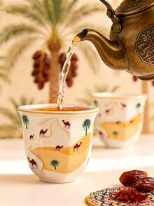 Bộ 1-2 tách cà phê họa tiết lạc đà sa mạc và cây cọ, thích hợp dùng cho espresso, uống cốc hoặc sữa. Quà tặng chủ đề sa mạc cho tháng Ramadan, Quốc khánh Ả Rập Xê Út, họp mặt gia đình, tiệc trà chiều và sử dụng văn phòng. Có dung tích 180ml và 250ml. - Phòng trưng bày sa mạc - Xem 8