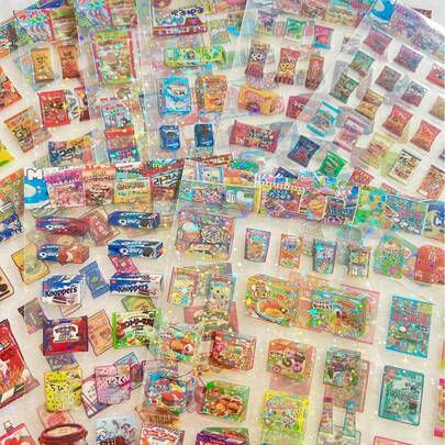 かわいい輝くスナックシール、透明なカートゥーン キャンディー フード スクラップブッキングシールセット、スマホ、ノートパソコン、水筒、カップ、リュック、ノートに最適