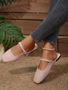 Women's Spring/Summer French Mary Jane Mule Slip-On Shoes, Fashionable Fairy Style Loafers - Pink - View 15