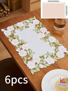 1/2/4/6pcs Simple White Flower Embroidered Placemats, Countryside Style Kitchen Dining Table Decor Mats, Non-Slip Coasters For Holiday Parties, Birthdays, Weddings, Dinners, Office Desks, Coffee Tables, Home Decor, All Seasons - Green - View 19