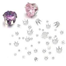 100个/包 不锈钢圆形六爪立方氧化锆爪形杯底托盘，3-10毫米，钢色，适用于珍珠、水晶首饰制作、DIY吊坠配件 - 圓形六爪珠帽 - 查看 2