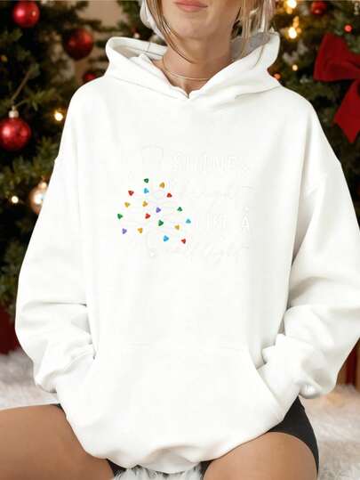 Women'S 500g Heavyweight Hooded Sweatshirt - Shine Bright Like a Call Light Stethoscope Christmas Design, Cozy Winter Pullover with Pocket, Long Sleeve Casual Sweater for Nurses & Healthcare Workers, Holiday Gift for Christmas, Thanksgiving