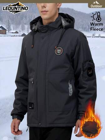 LEDUNTINO Jachetă bărbătească la modă toamnă/iarnă, cu fermoar, culoare uni, design cu mai multe buzunare, glugă detașabilă, jachetă cu imprimeu, cadou pentru iubit, stil îngroșat, ideală pentru ieșiri de toamnă/iarnă și purtare zilnică, top de iarnă